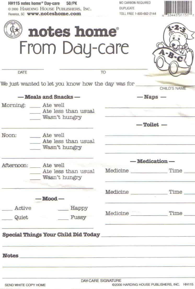 Day Care Infant Daily Report Sheets Printables Starting a daycare